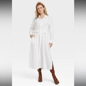 White Button-Up Midi Dress